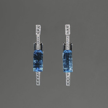 18ct W/G Blue Topaz & Diamond Drop Earrings